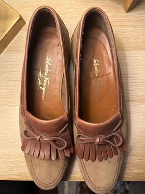 Salvatore Ferragamo Tan & Brown Suede Fringe Tassel Loafers